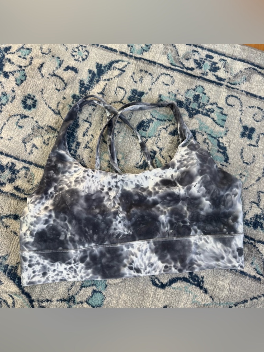Lululemon Gray & White Tie-Dye Longline Energy Sports Bra